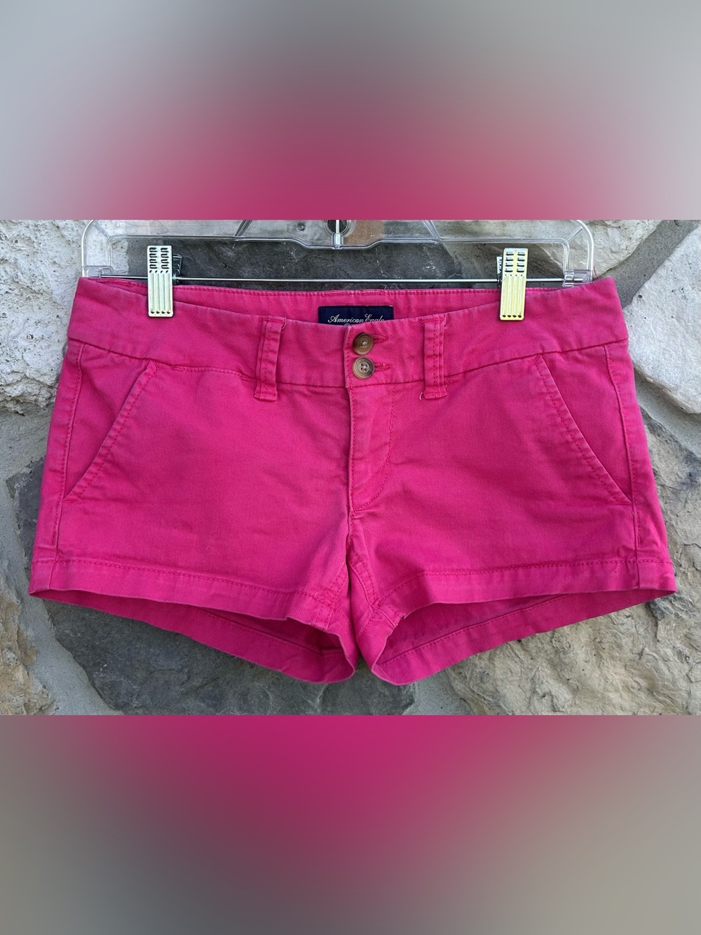 Y2K American Eagle Micro Shorts Size 0 Pink Mini Length Trendy Low Rise Chino